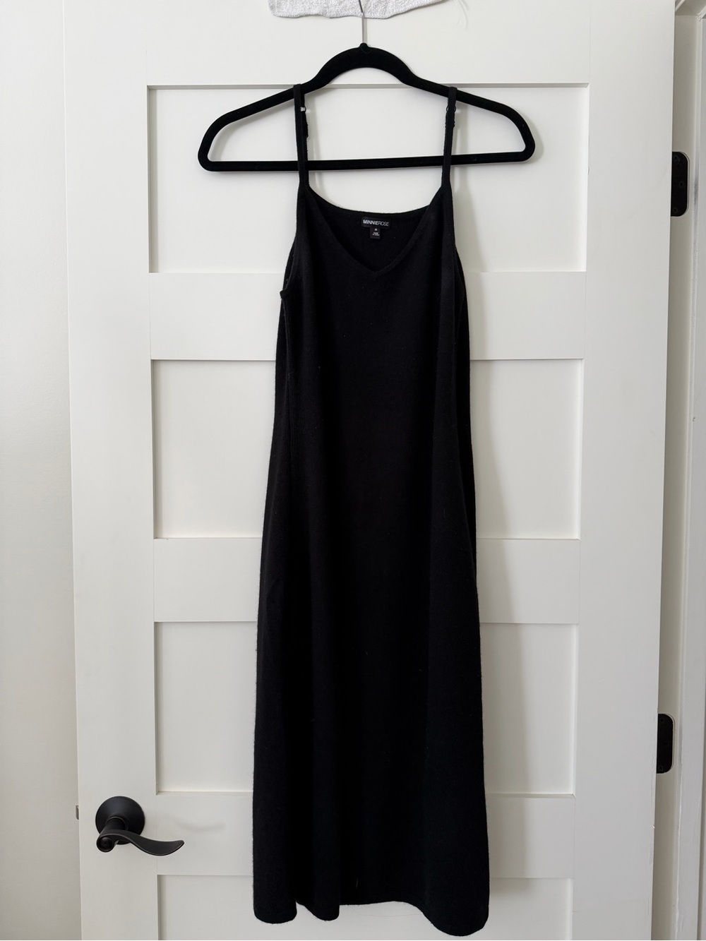 Minnie Rose Black Cashmere Slip Midi Dress